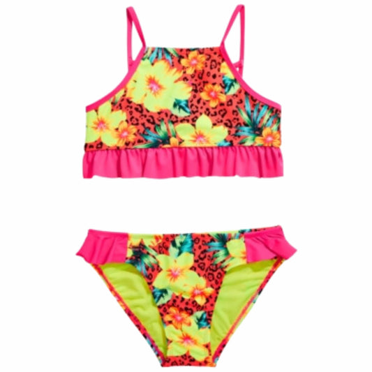 BREAKING WAVES Girls Swimwear L / Multi-Color BREAKING WAVES - Floral Ruffle-Accent Bikini SwimWear