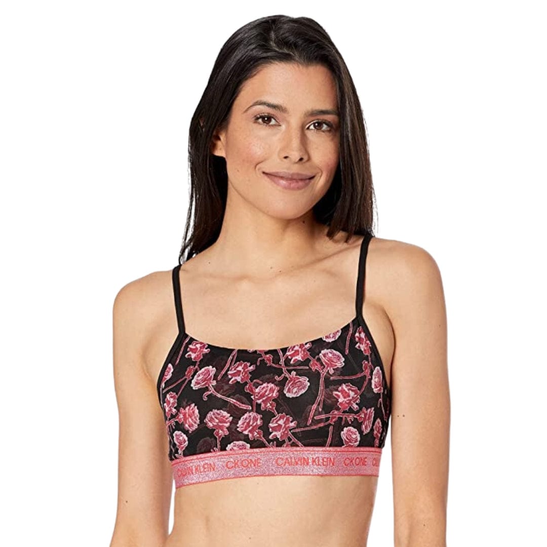 Calvin Klein CK One Cotton unlined bralet in pink and red floral print