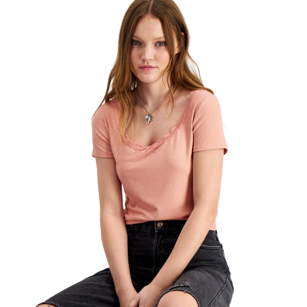 HIPPIE ROSE - Lace-Trimmed Ribbed Top – Beyond Marketplace