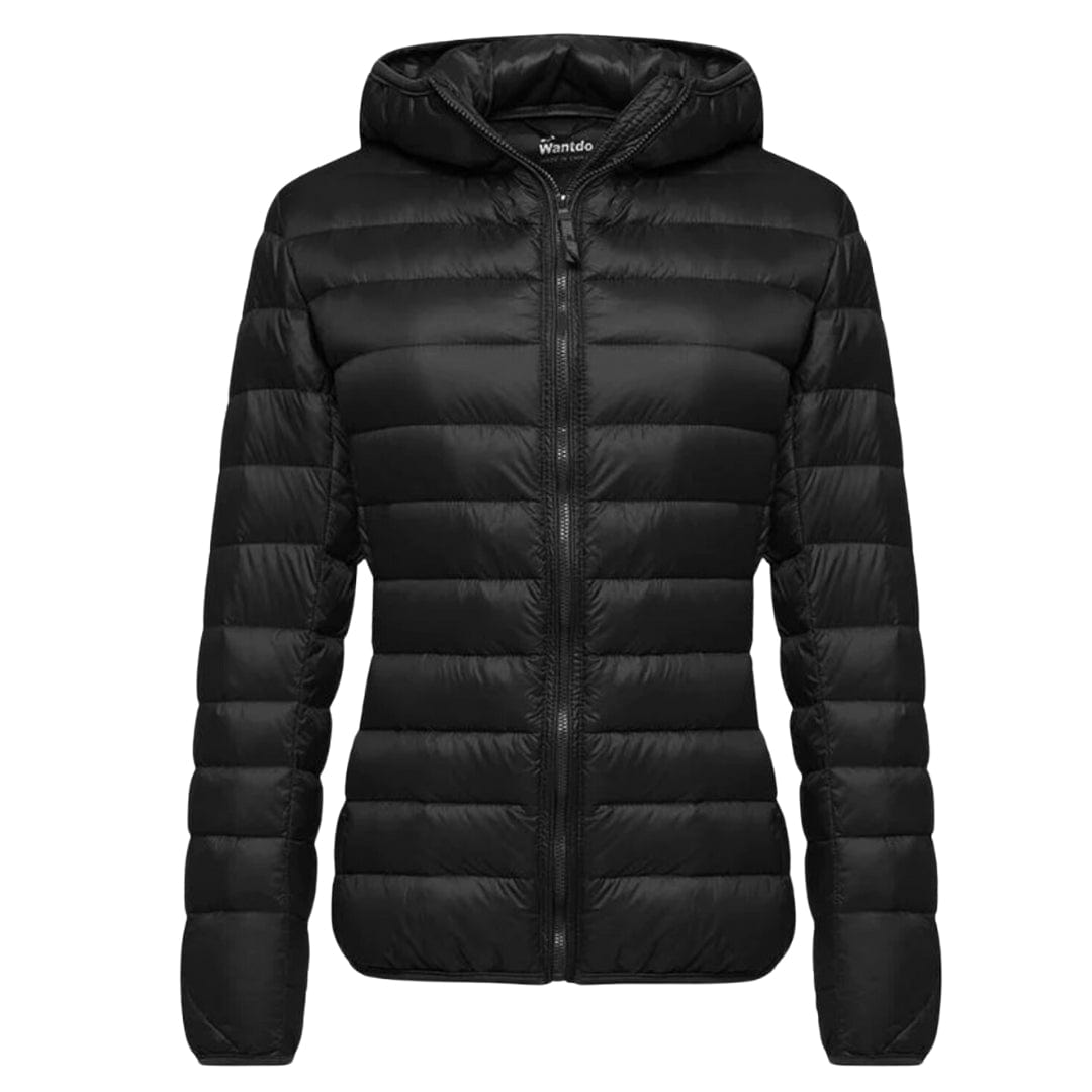 Wantdo Women's Puffer Jacket Water Resistant Winter Coat Hooded Puffer  Coats Black L