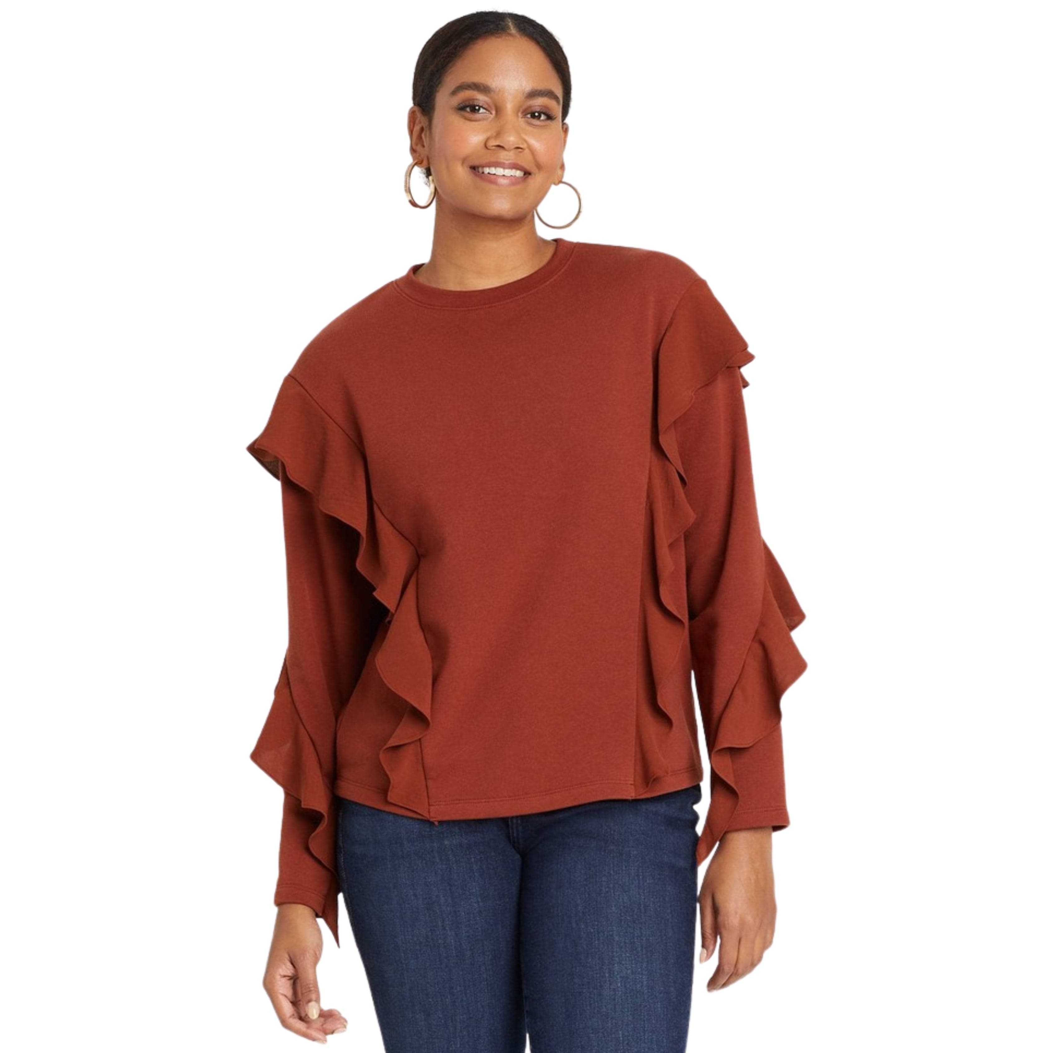 Red ruffle clearance sleeve sweater