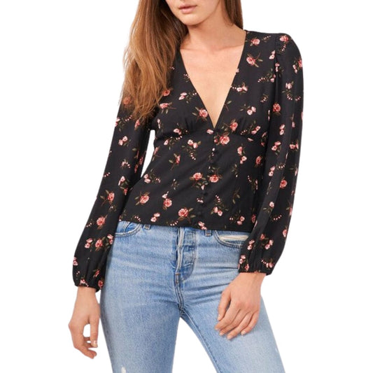 1.STATE Womens Tops M / Black 1.STATE - Floral Print V-Neck Top