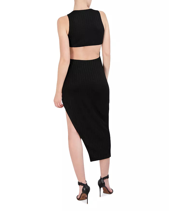 ORIGINAL - Ribbed Knit Cutout Asymmetric Bodycon Dress