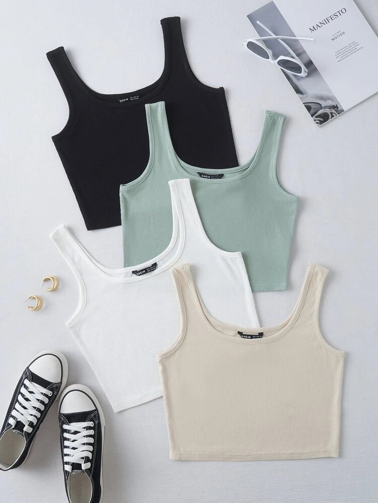 SHEIN - 4pack Solid Crop Tank Top