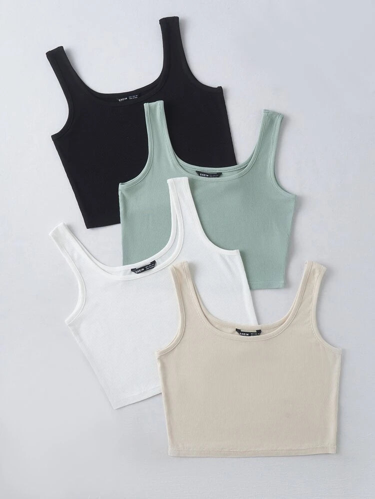 SHEIN - 4pack Solid Crop Tank Top