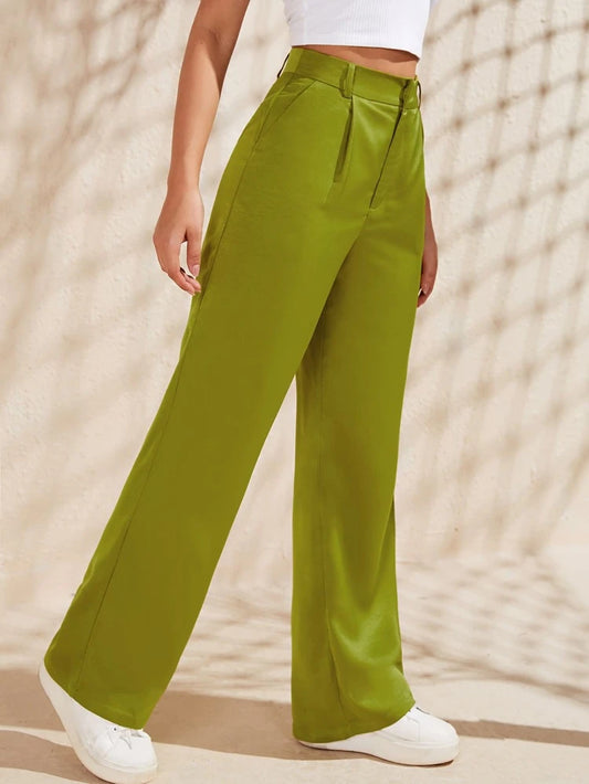 SHEIN - High Waist Slant Pockets Satin Pants