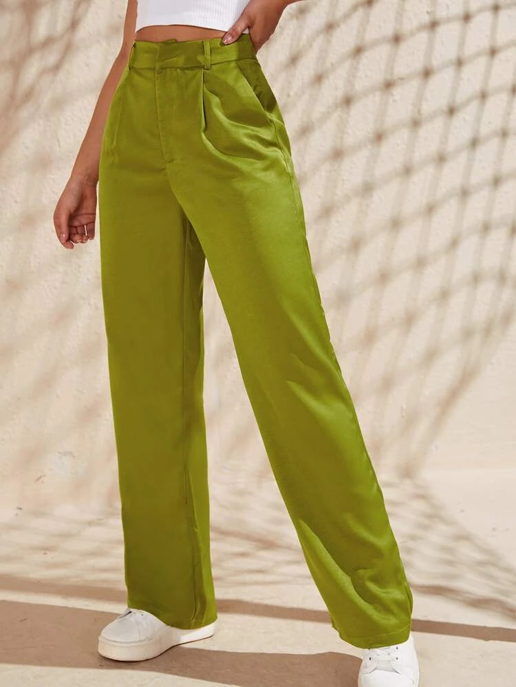 SHEIN - High Waist Slant Pockets Satin Pants