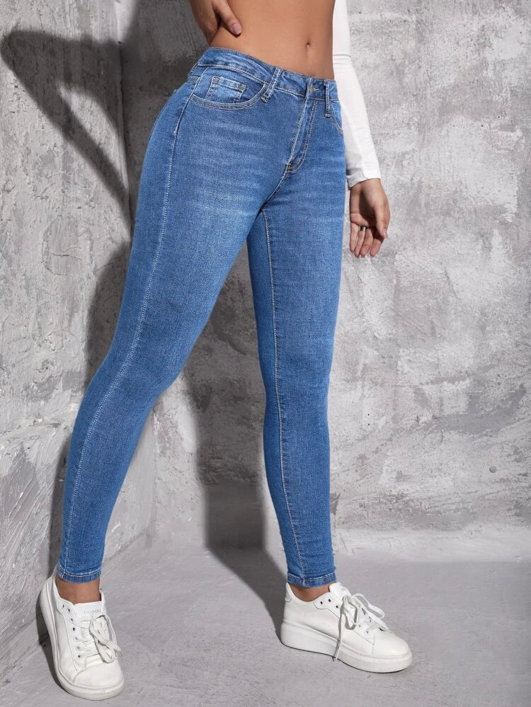 SHEIN - Whisker Zipper Fly Skinny Jeans