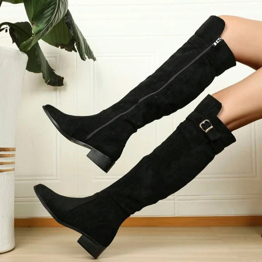 SHEIN - Faux Suede Buckle Decor Zipper Side Boots