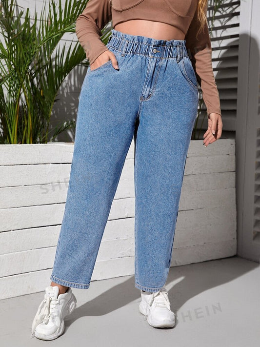 SHEIN - Plus Paperbag Waist Mom Fit Jeans