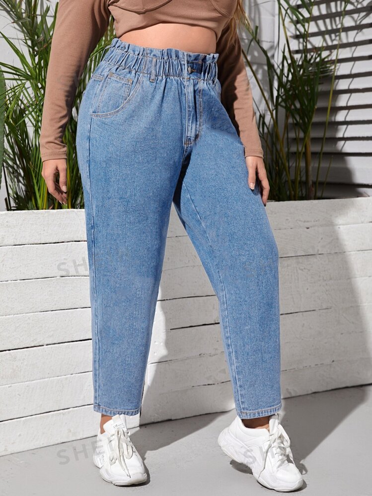 SHEIN - Plus Paperbag Waist Mom Fit Jeans