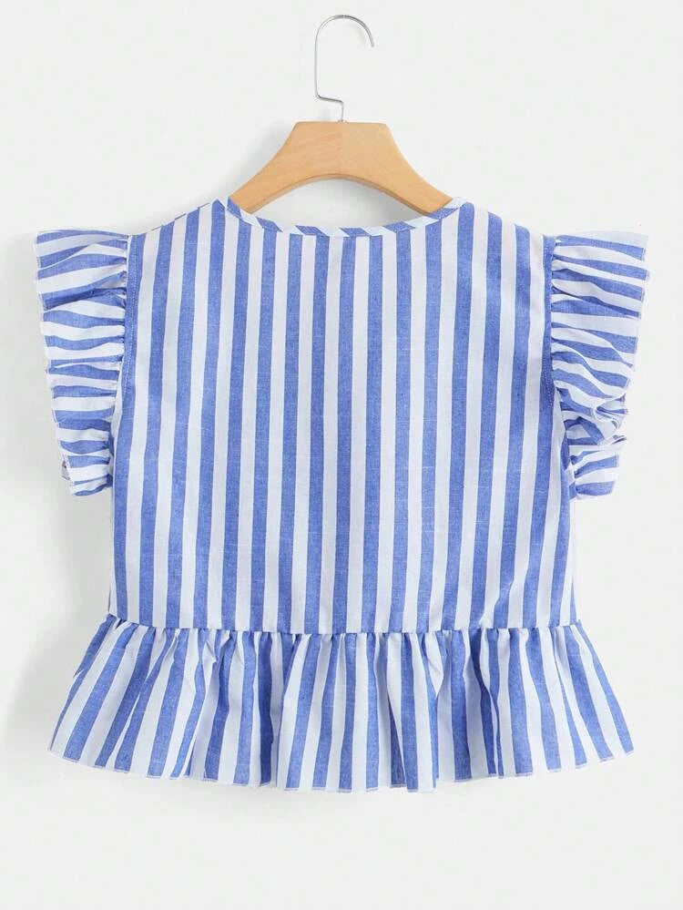 SHEIN - Striped Ruffle Armhole Asymmetrical Peplum Blouse