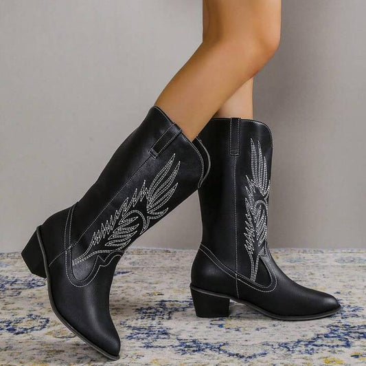 SHEIN -  Vintage Embroidered V-Cut Pointed Toe Boots