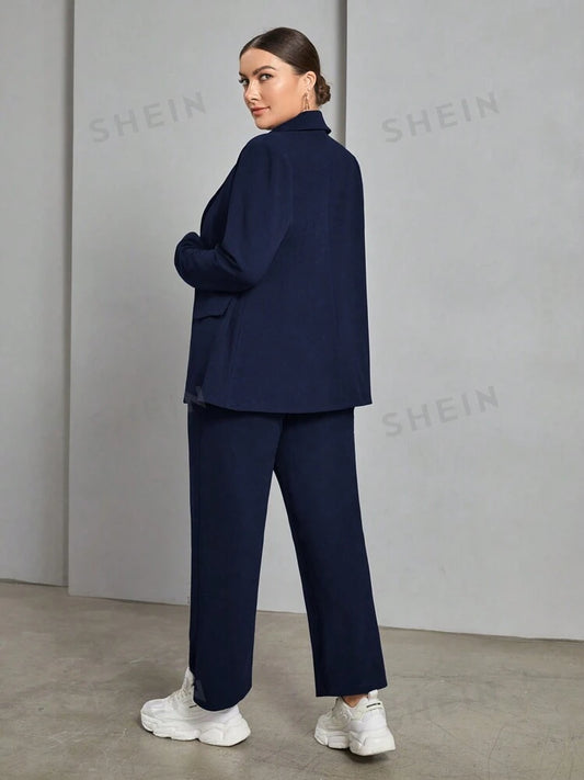 SHEIN -  Solid Color Basic Long Sleeve Blazer And Pants Suit