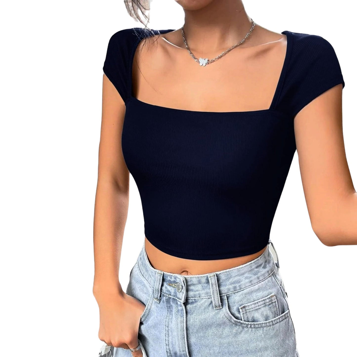 SHEIN -  Square Neck Crop T-Shirt