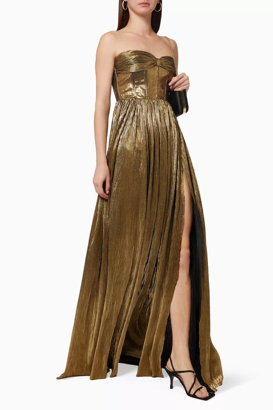 BRONX AND BANCO - Florence Metallic Strapless Gold Dress