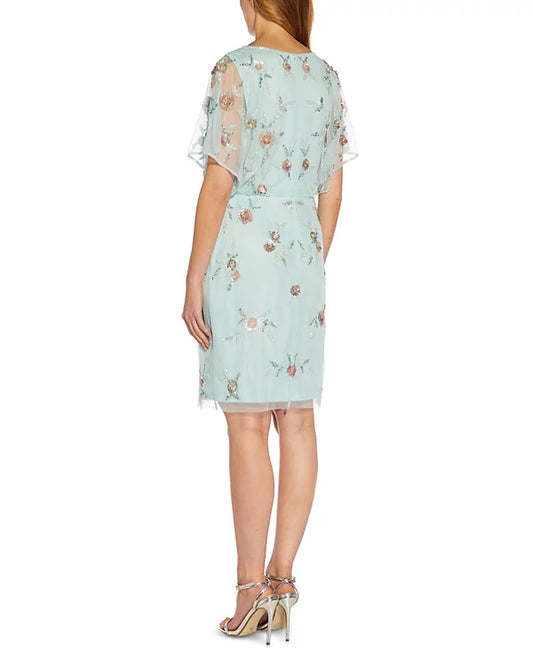 ADRIANNA PAPELL - Embellished Blouson Batwing-Sleeve Dress