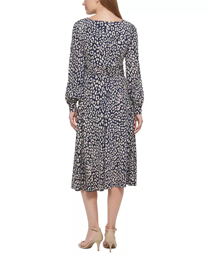 JESSICA HOWARD - Women's Leopard-Print Ruched Midi Dress