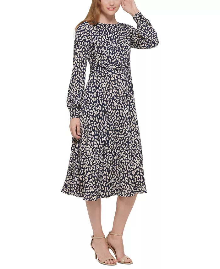 JESSICA HOWARD - Women's Leopard-Print Ruched Midi Dress