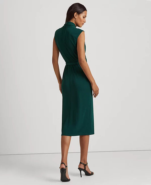 RALPH LAUREN - Belted Jersey Mockneck Dress