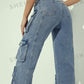 SHEIN - High Waist Flap Pocket Cargo Jeans