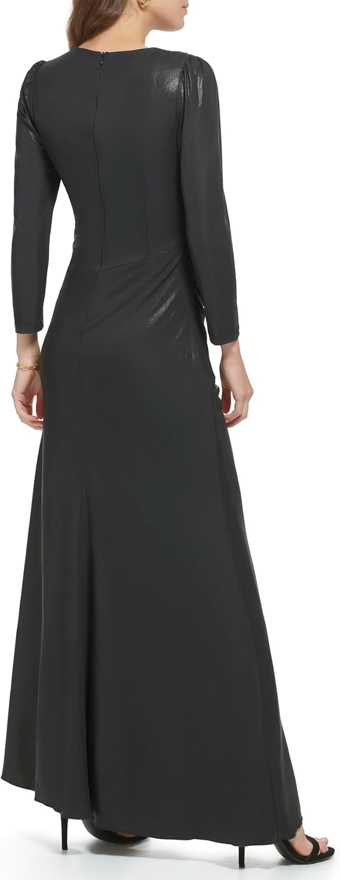 DKNY -  Side Ruched Glazed Jersey V-Neck Dress