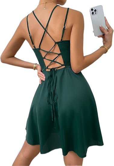 SHEIN - Lace Up Backless Cami Dress Summer Dress