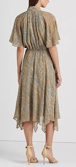 RALPH LAUREN - Paisley Georgette Tie-Neck Dress