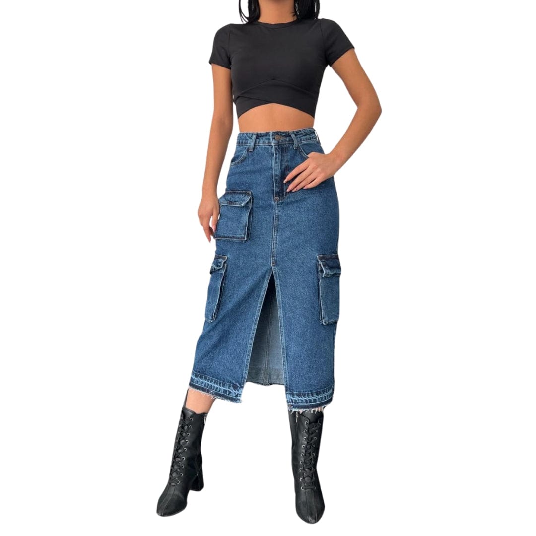 777 PLUS DENIM Womens Bottoms 777 PLUS DENIM - Cargo Pocketed Midi Skirt