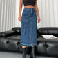 777 PLUS DENIM Womens Bottoms 777 PLUS DENIM - Cargo Pocketed Midi Skirt