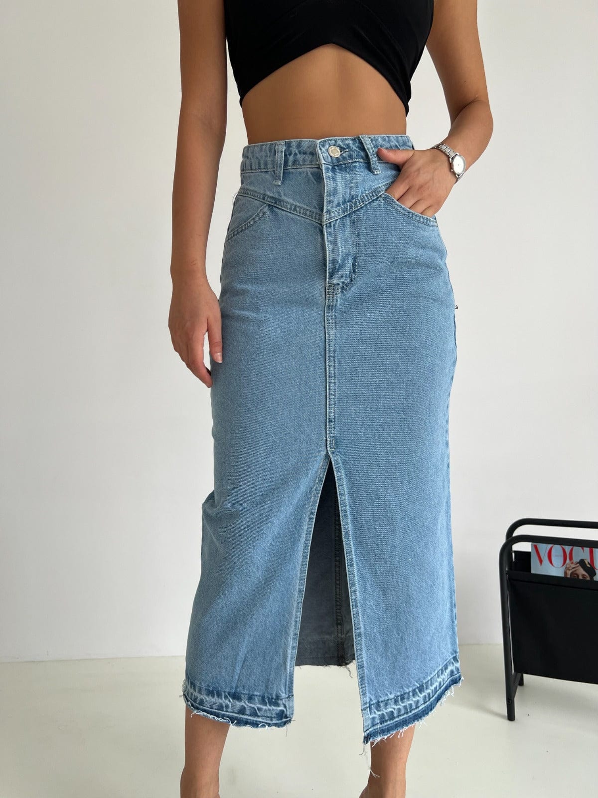 777 PLUS DENIM Womens Bottoms 777 PLUS DENIM - Front Slit Denim Skirt