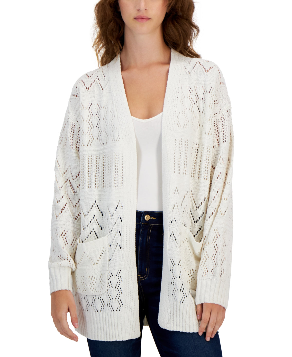 HOOKED UP - Cable Knit Pockets Cardigan Sweater