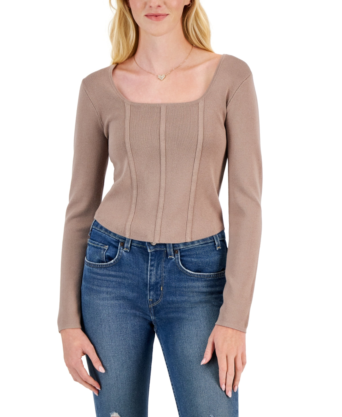 HIPPIE ROSE - Square-Neck Corset Sweater Top