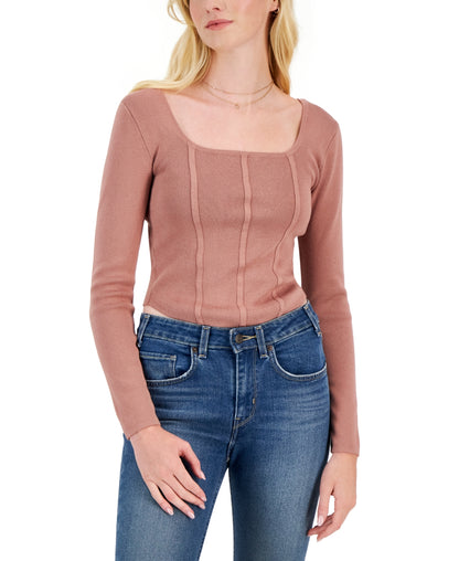 HIPPIE ROSE - Square-Neck Corset Sweater Top