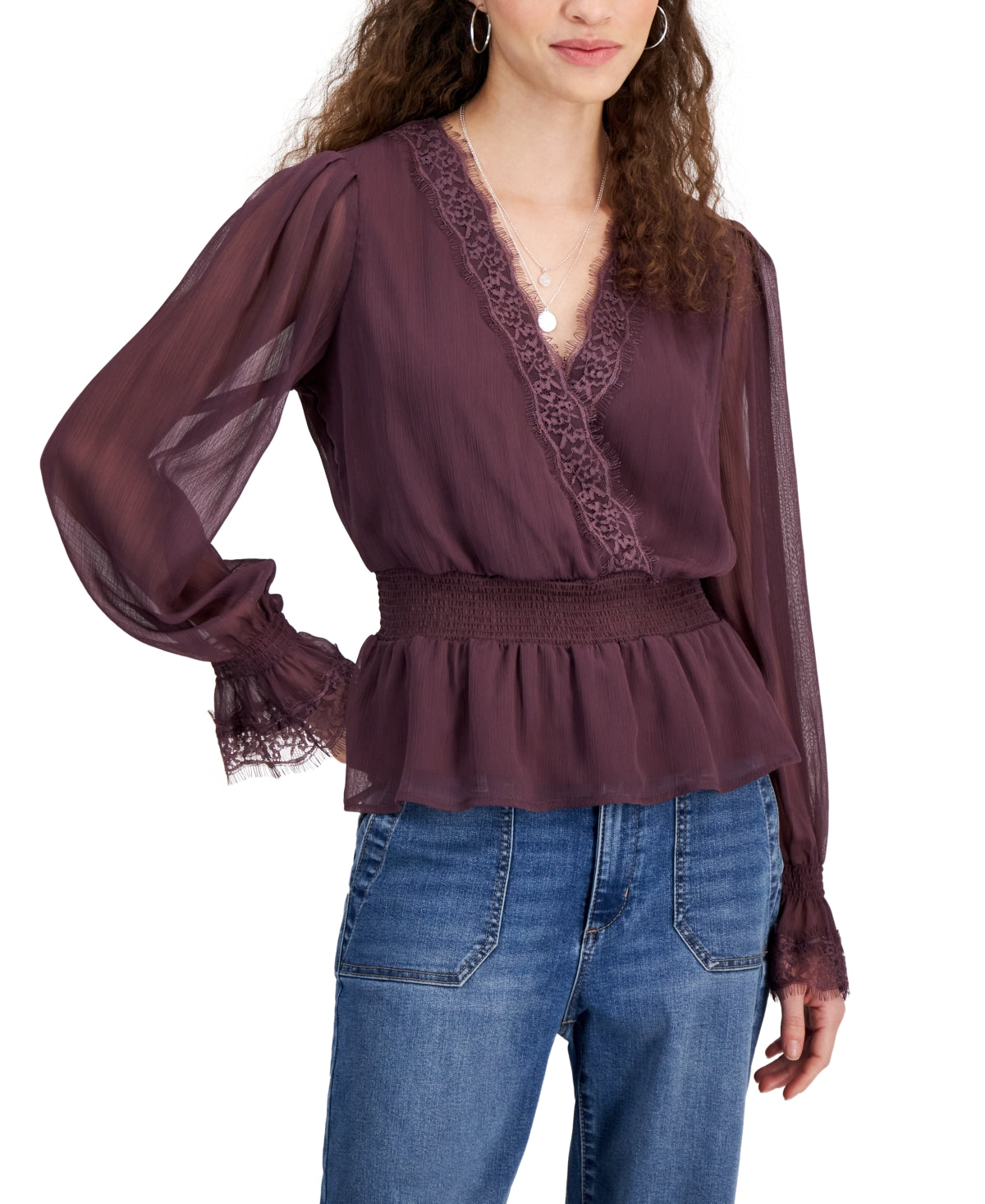 SELF ESTEEM - Lace-Trim Bell-Sleeve Peasant Top