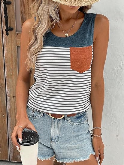 SHEIN - Women's Striped Color Block Tank Top