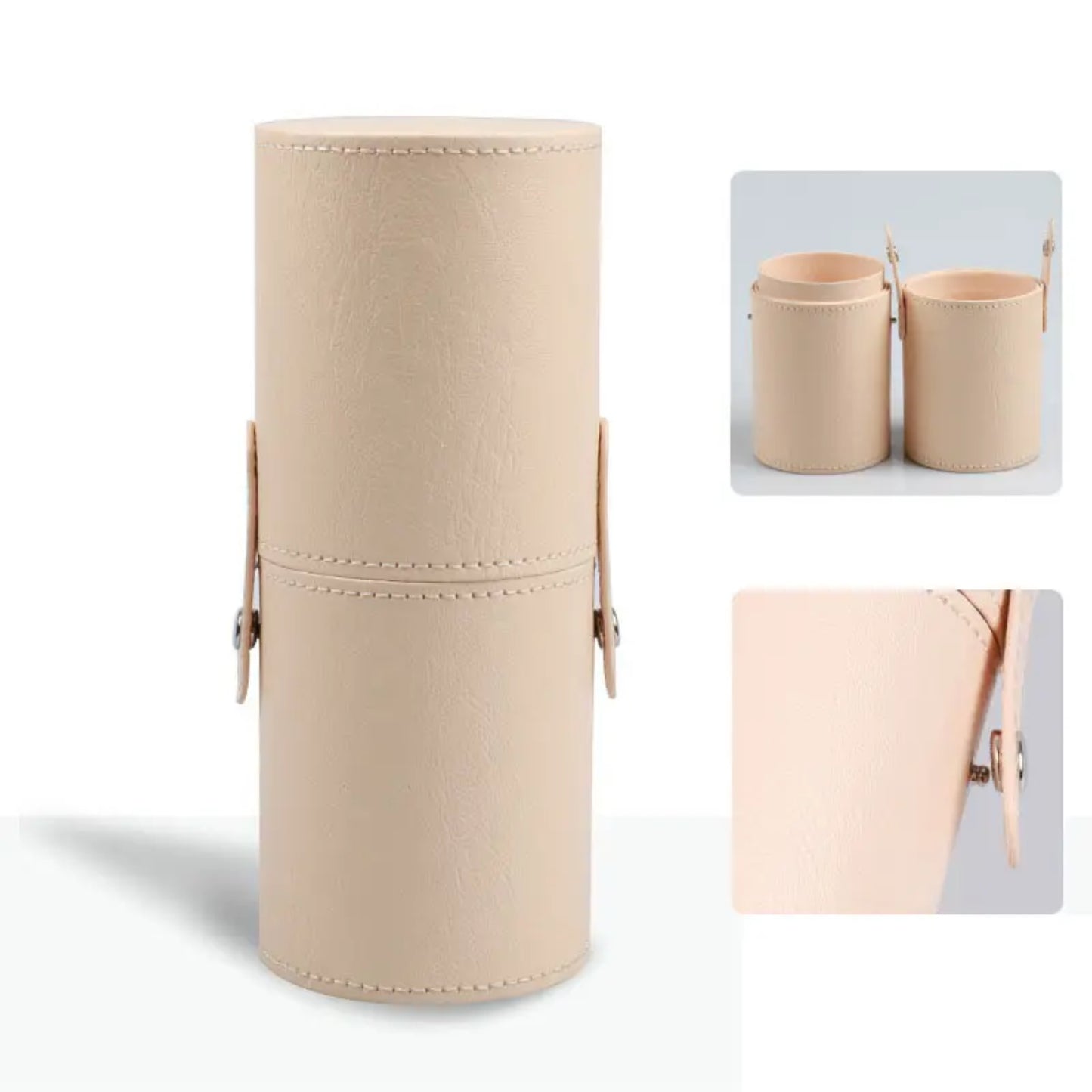 Leather Makeup Brush Case Organizer Cosmetic Holder Make Up Brush Cup Cylinder Storage Bag With Lid