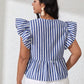 SHEIN - Striped Ruffle Armhole Asymmetrical Peplum Blouse