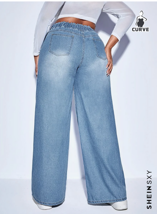 SHEIN - Drawstring Waist Wide Leg Jeans