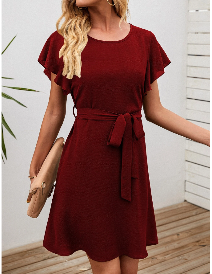 SHEIN -  Solid Butterfly Sleeve Belted Tunic Dress