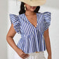 SHEIN - Striped Ruffle Armhole Asymmetrical Peplum Blouse