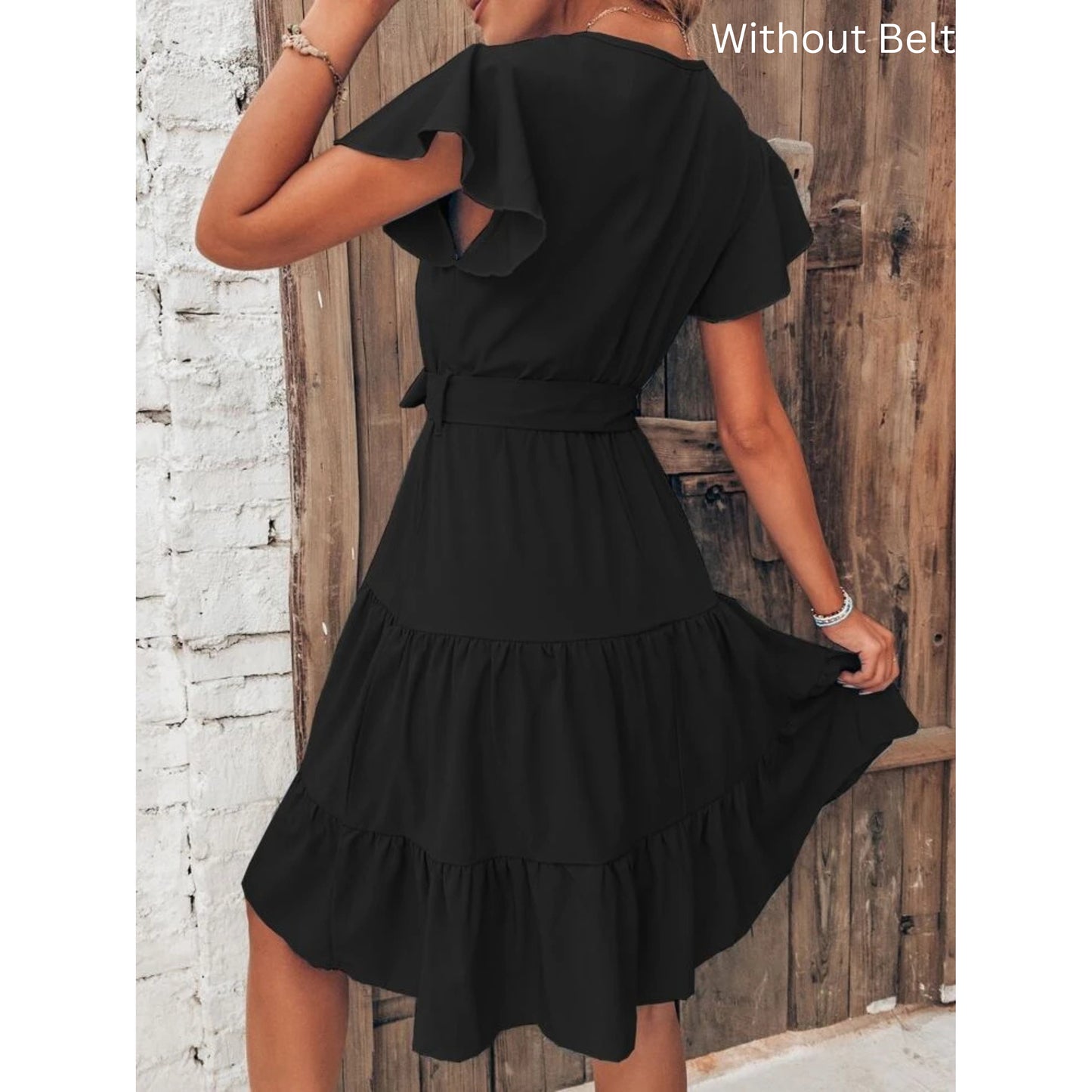 SHEIN - Butterfly Sleeve Ruffle Hem Belted Dress