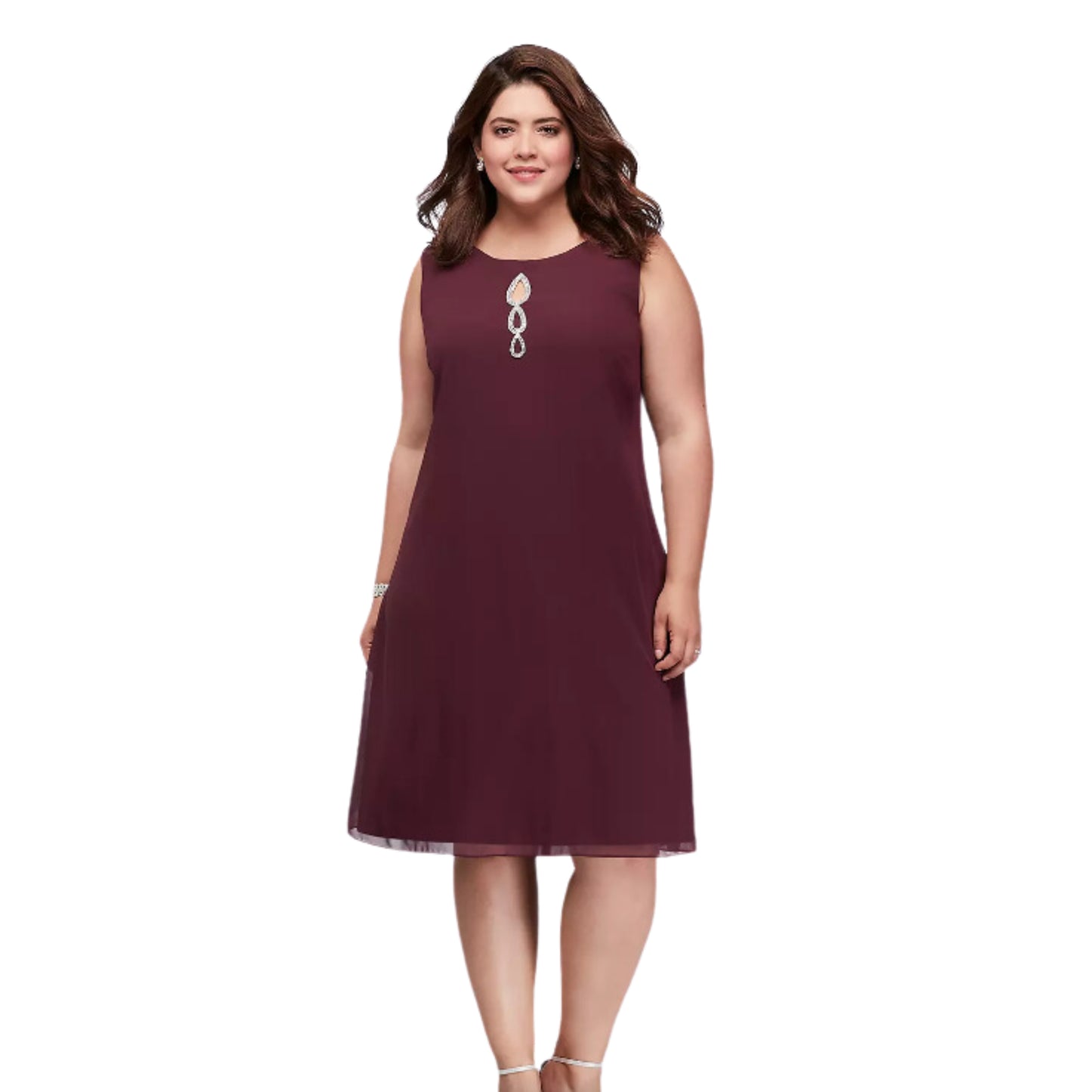 SLNY - Crystal Keyhole Chiffon Plus Size Dress