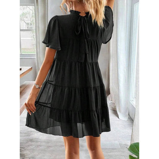 SHEIN - Solid Layered Ruffle Hem Smock Dress