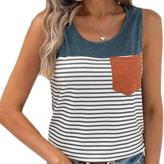 SHEIN - Women's Striped Color Block Tank Top