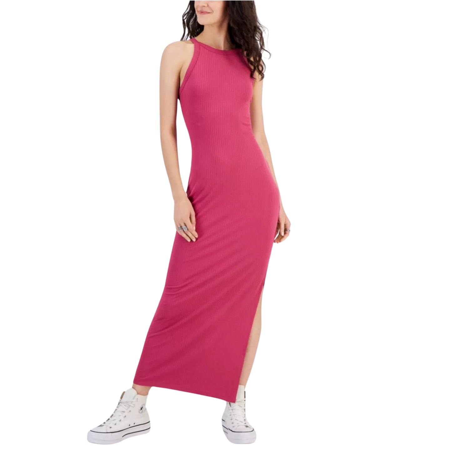 HIPPIE ROSE - Sleeveless Square-Neck Knit Maxi Dress