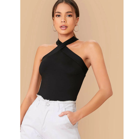 SHEIN - Form-Fitting Crisscross Halter Top blouse