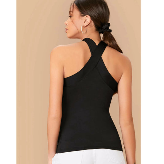 SHEIN - Form-Fitting Crisscross Halter Top blouse