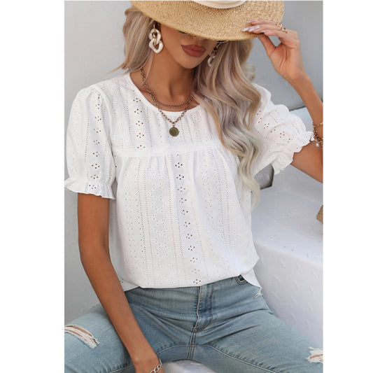 SHEIN - Embroidery Puff Sleeve Blouse