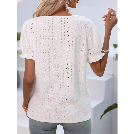 SHEIN - Embroidery Puff Sleeve Blouse